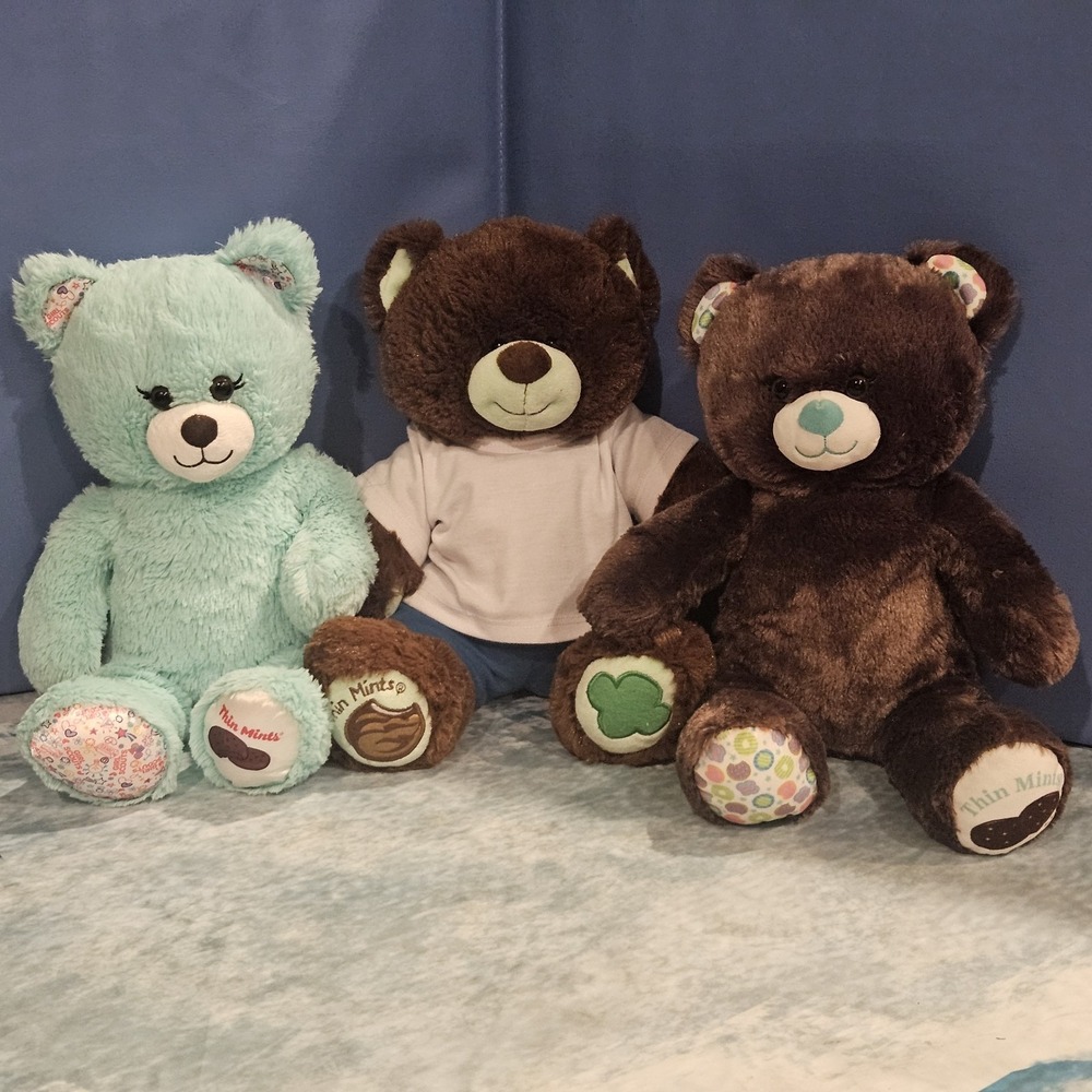 Build A Bear Girl Scouts Thin Mints Bear Plush Bundle Set of 3 14" Cookie Bears‎